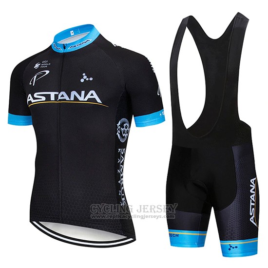 2019 Cycling Jersey Astana Black Blue Short Sleeve and Bib Short